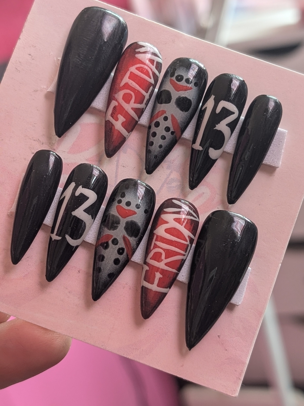 Friday the 13th Black & Red Stiletto Press-On Nails